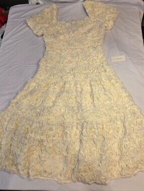 One Loved Babe Fits XL Romance Dress Maxi Textured Floral Appliqué Boho Wedding
